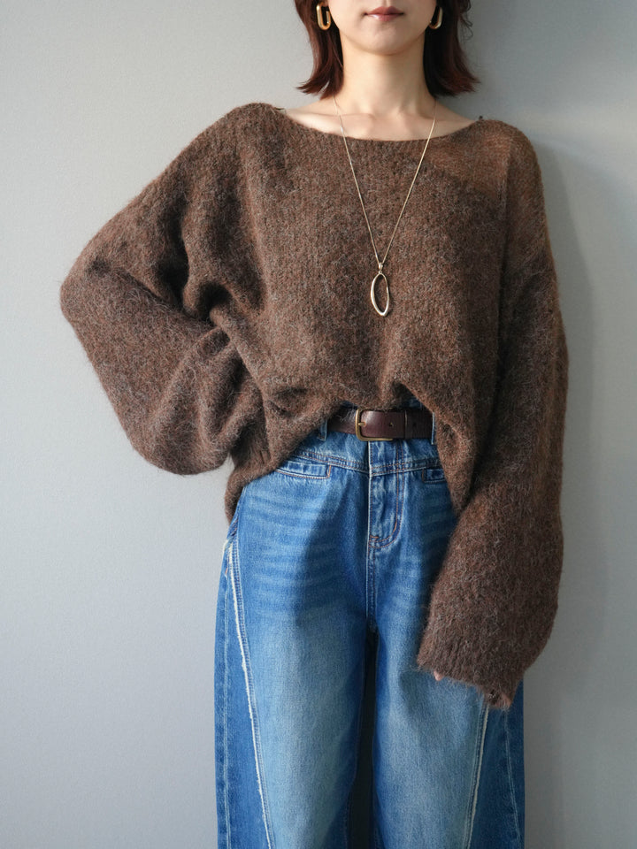 [予約]透かしデザインニットプルオーバー/brown