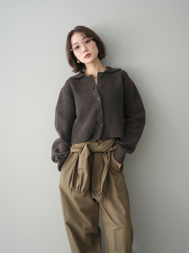 [予約]メランジニット襟付きクロップドカーディガン/brown
