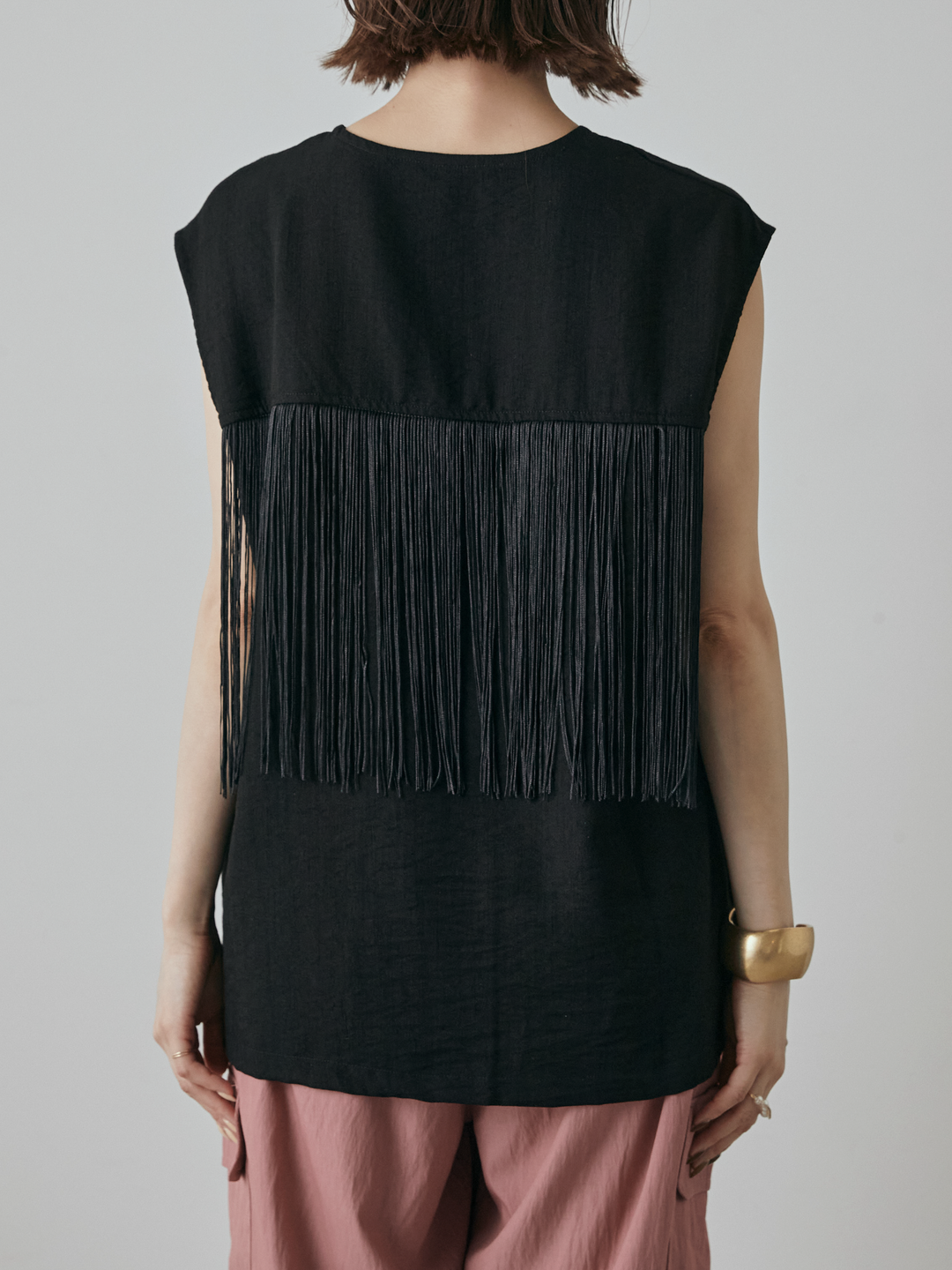 【預購】流蘇無袖上衣/黑色