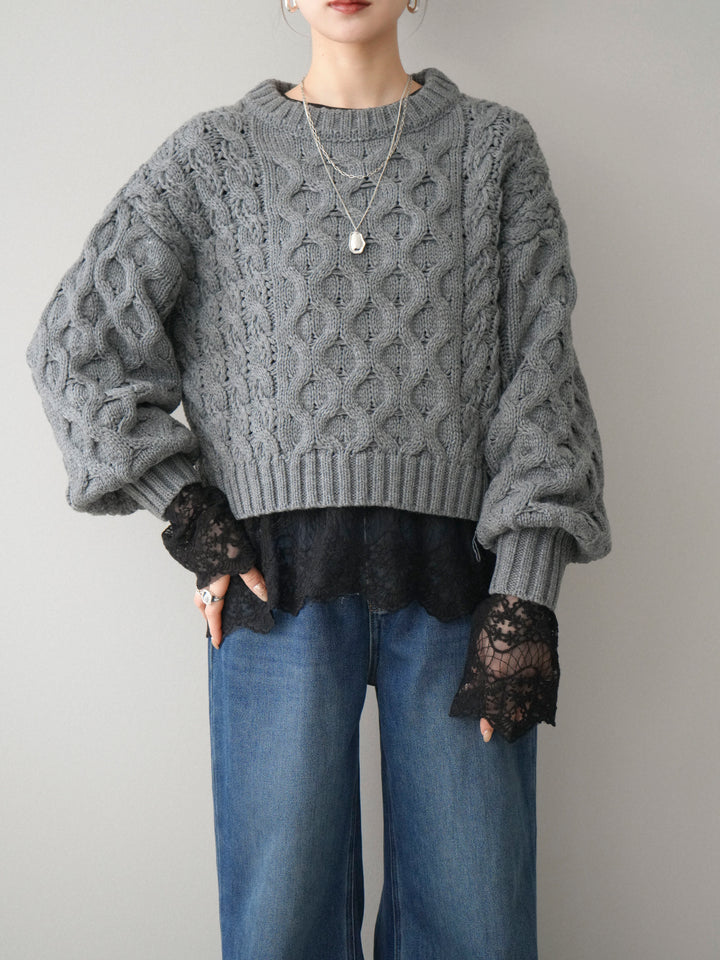 [予約]バルキーケーブルクロップドニットプルオーバー/charcoal