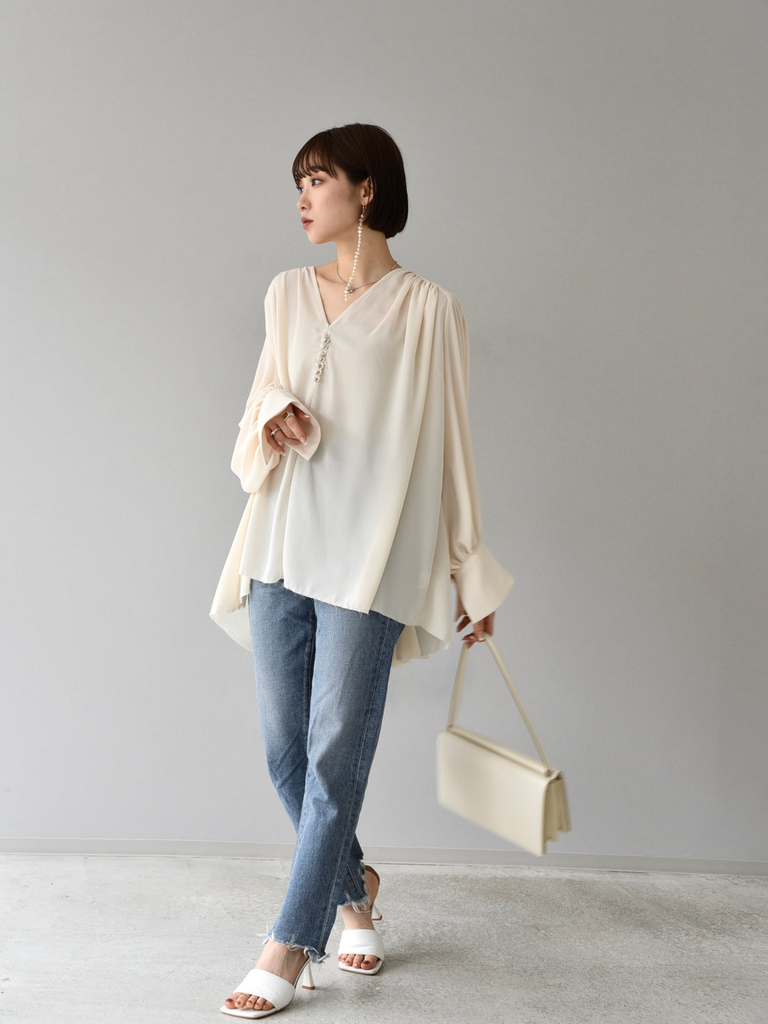 [予約]TUCK CHIFFON BLOUSE/IVORY