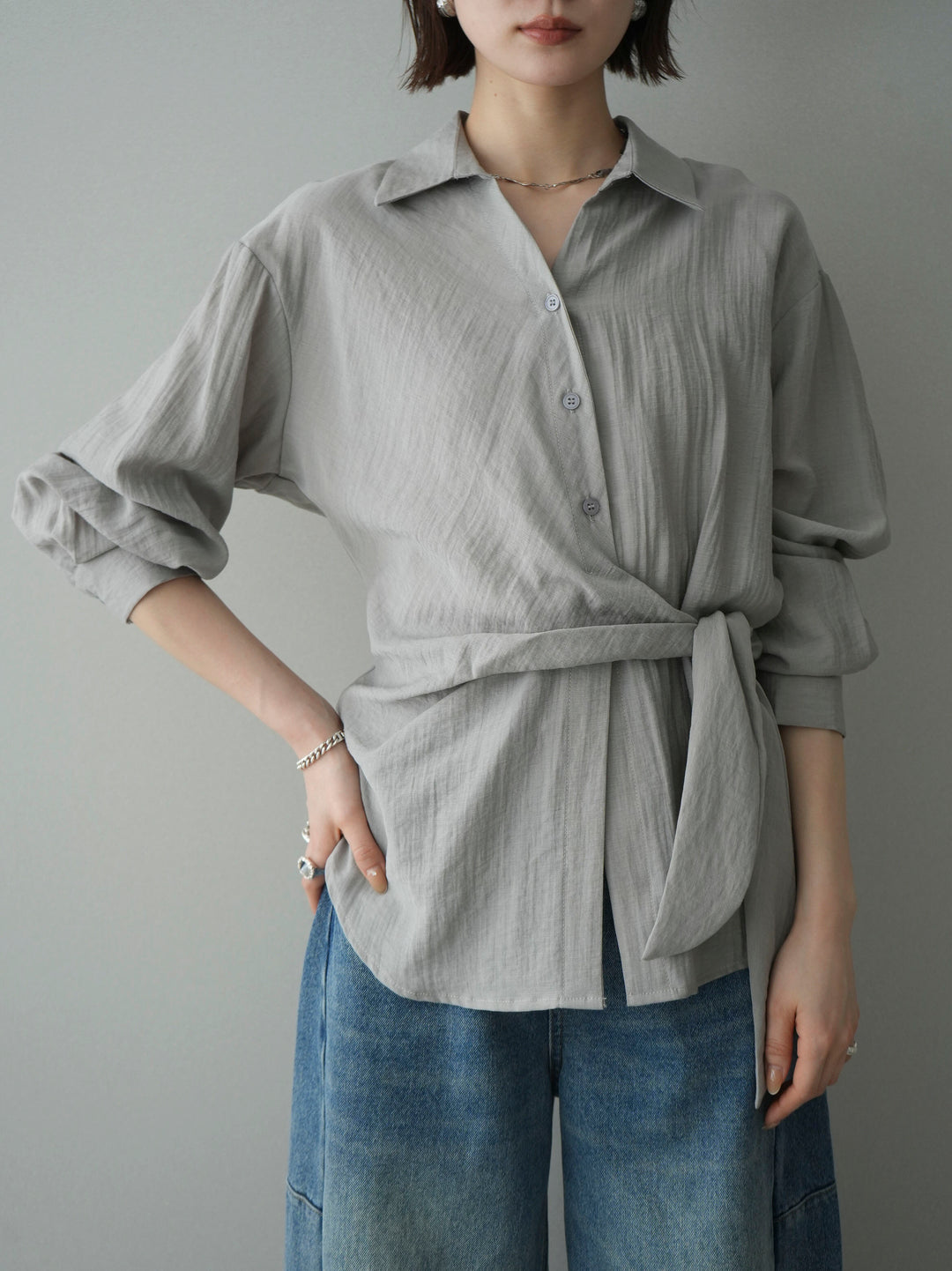 [予約]フロントアシンメトリーブラウス/gray
