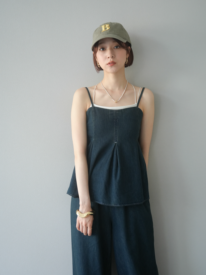 [SET]デニムタックフレアキャミソール＆イージーワイドパンツSET UP(2set)