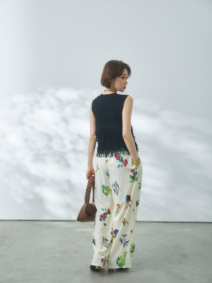 【Allure】[SET]フリンジクロップドニットベスト+ボタニカルプリントイージーパンツ(2set)