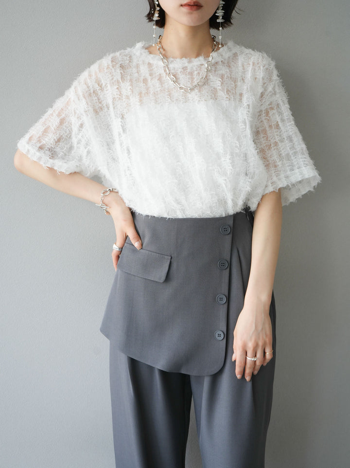 [Pre-order] Fringe Tulle 5/4 Sleeve Over Top/Off-White