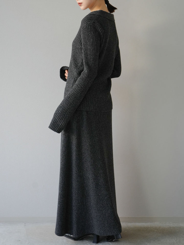 [預訂] 鉤眼細部領口針織開襟衫/炭灰