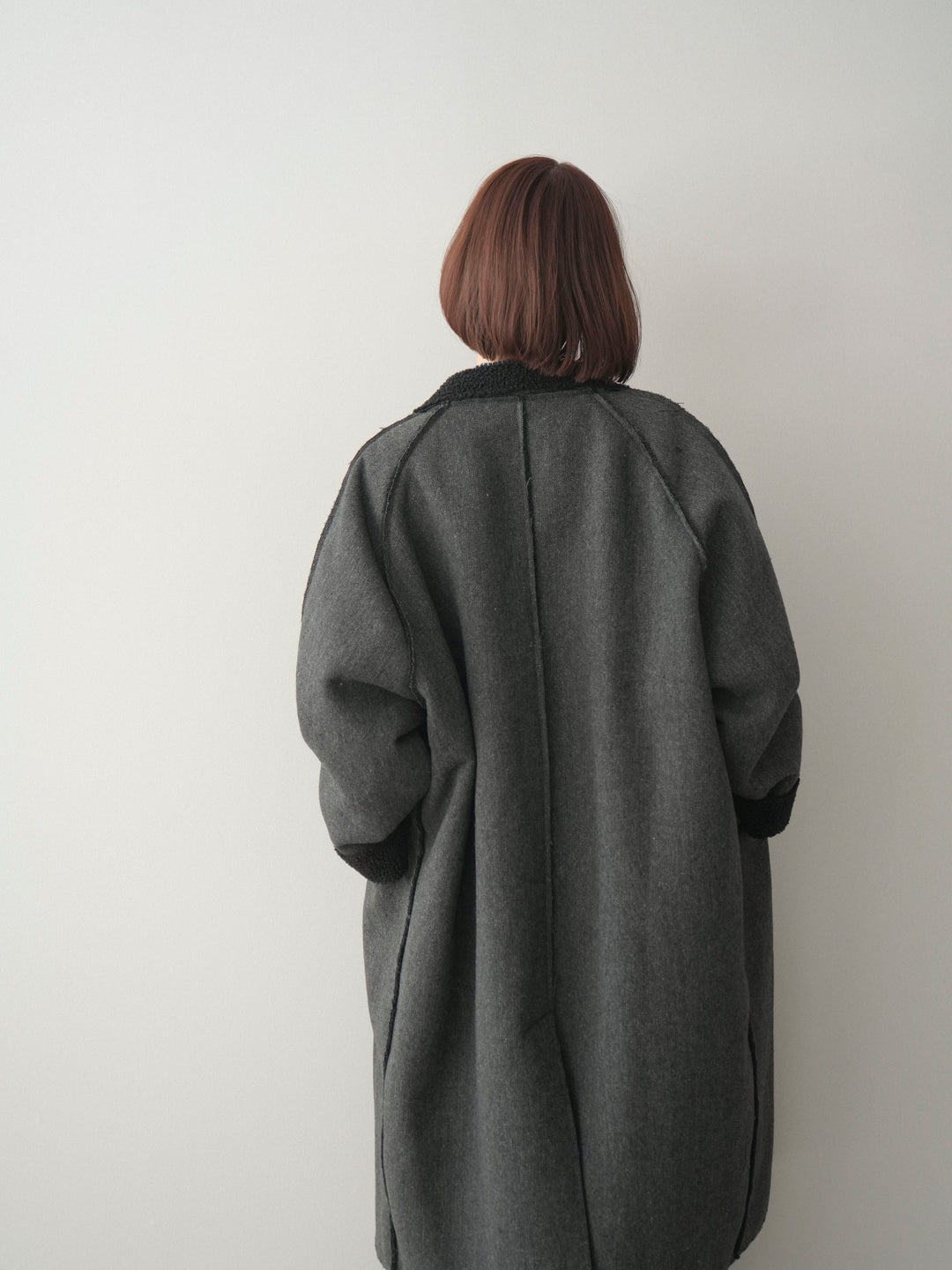 [SET]チェック襟xスエットミニワンピース+アウトシーム裏ボアコート(2set)