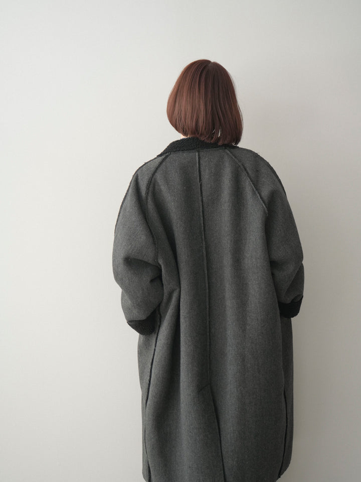 [SET]チェック襟xスエットミニワンピース+アウトシーム裏ボアコート(2set)