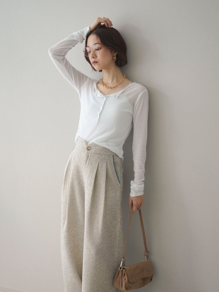 [予約]シアーリブヘンリーネックロンT/white