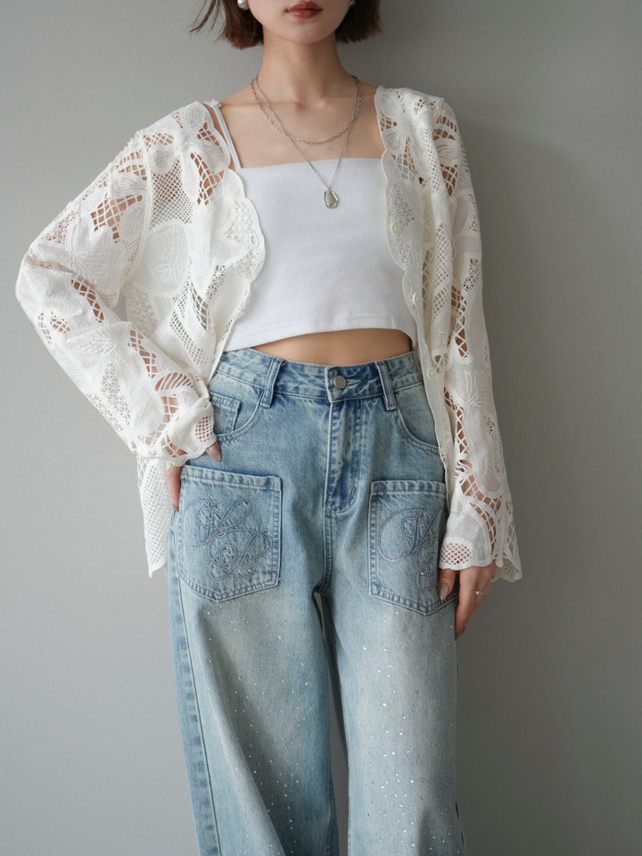 [予約]立体レーススカラップブラウス/white