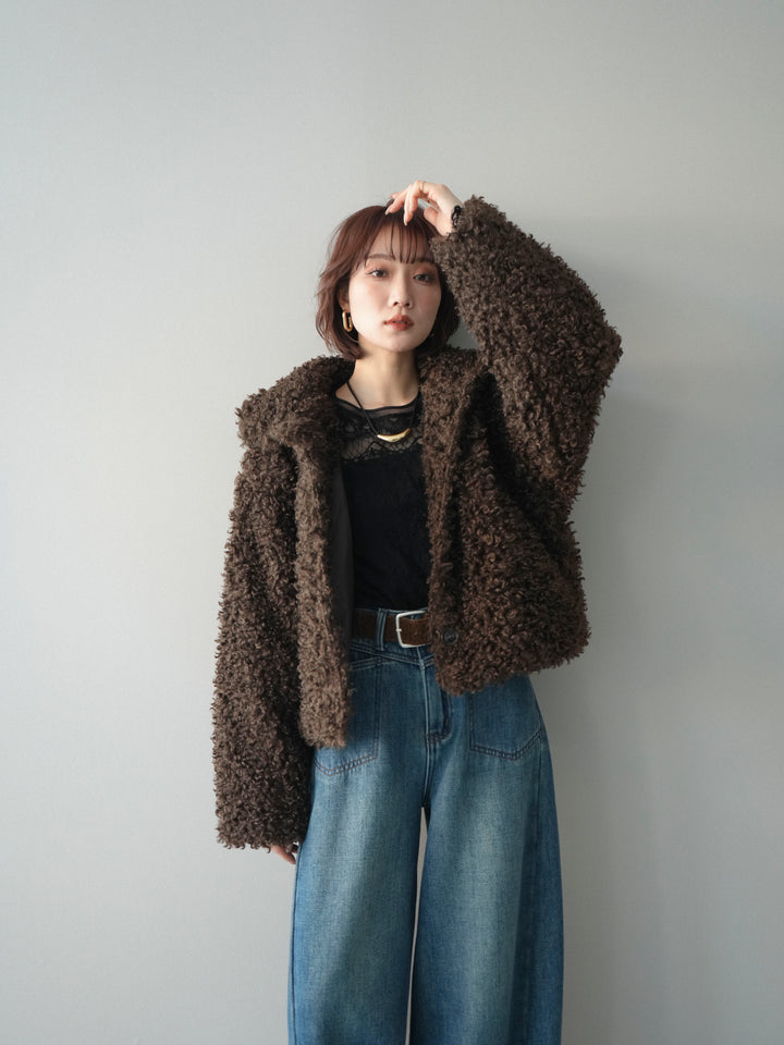 [予約]プードルファーミドルスタンドブルゾン/brown