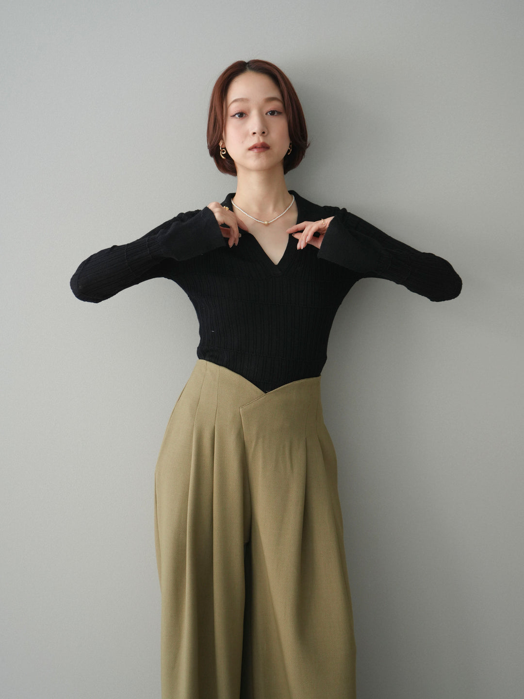 [予約]シアーリブスキッパーニットトップス/black