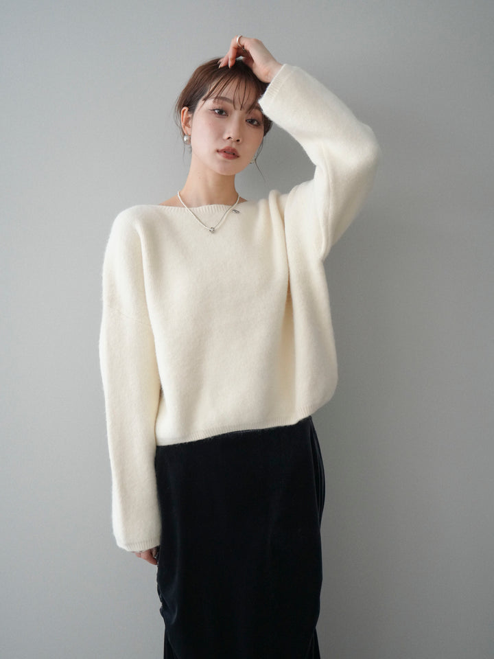[予約]アンゴラタッチボートネッククロップドプルオーバー/ivory