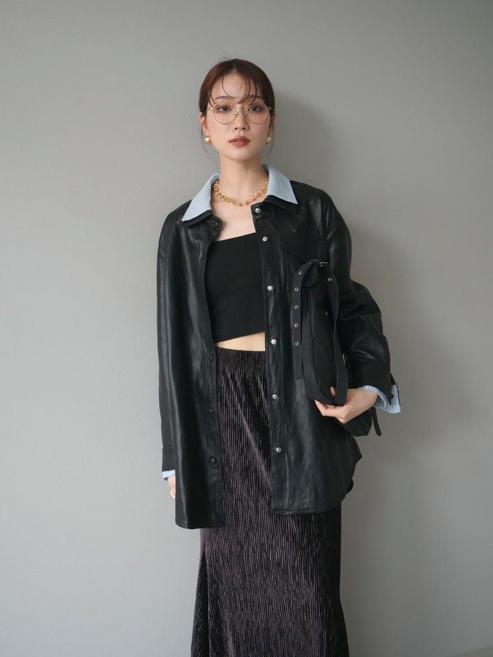 [予約]シャツレイヤードデザインレザージャケット/black