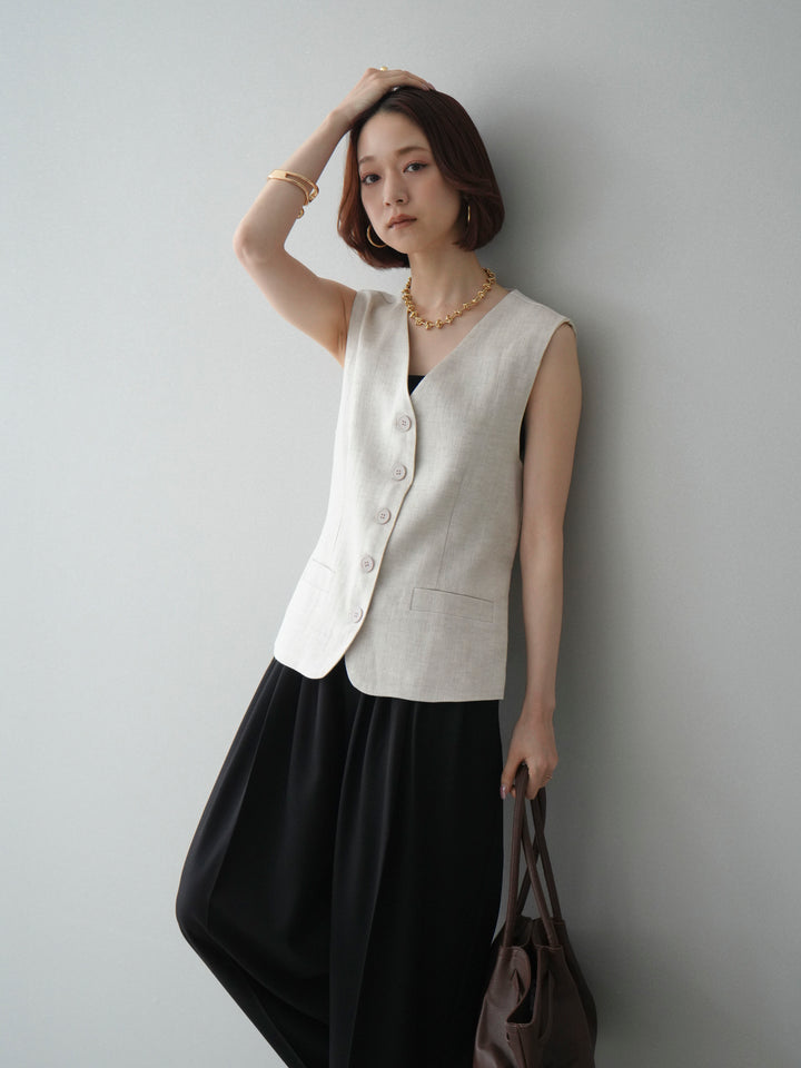 [予約]リネンタッチVネックジレ/ivory