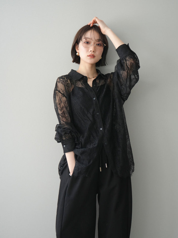 [予約]総レースボリュームスリーブシャツ/black