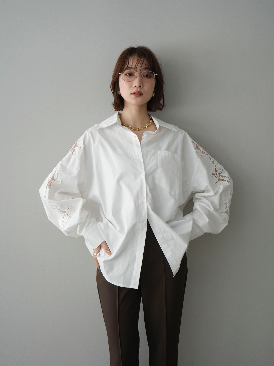 [SET]アームレースブロードシャツ+選べるアクセセット(2set)