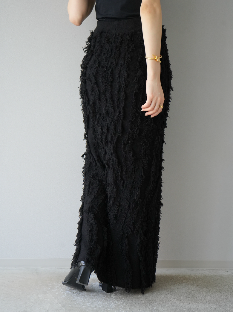 予約]ミックスフリンジニットスカート/ブラック – Lumier