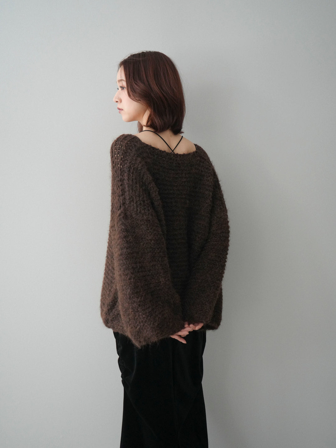 [SET]ワッフル編みシャギーニットプルオーバー+ギャザーベロアスカート(2set)