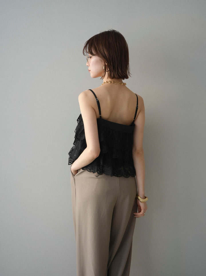 [SET]スカラップレースフリルキャミソール+ベルト付キーホルダーモチーフワイドパンツ(2set)