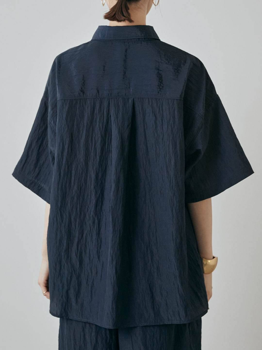[予約]2WAYナイロンワッシャーハーフシャツ/ネイビー