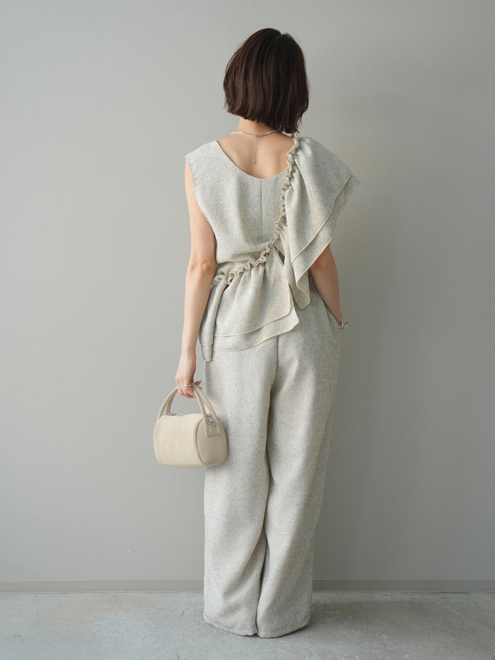 [SET]3WAYミックスツイードギャザーオールインワン+選べるアクセセット(2set)