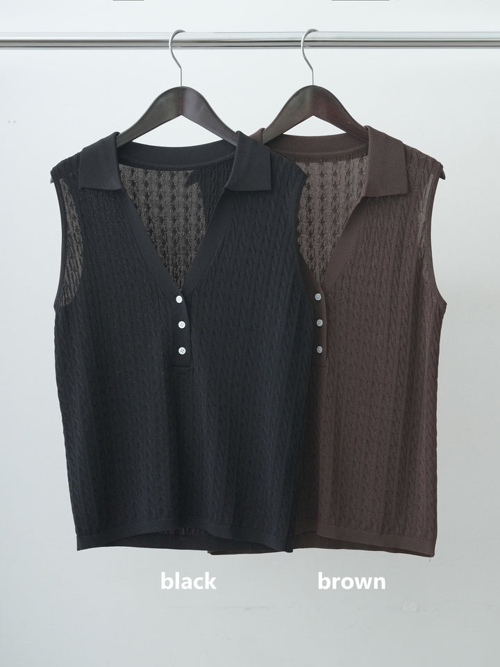 [SET]スキッパーケーブルポロニットトップス+ベルトループカーブタックワイドパンツ(2set)