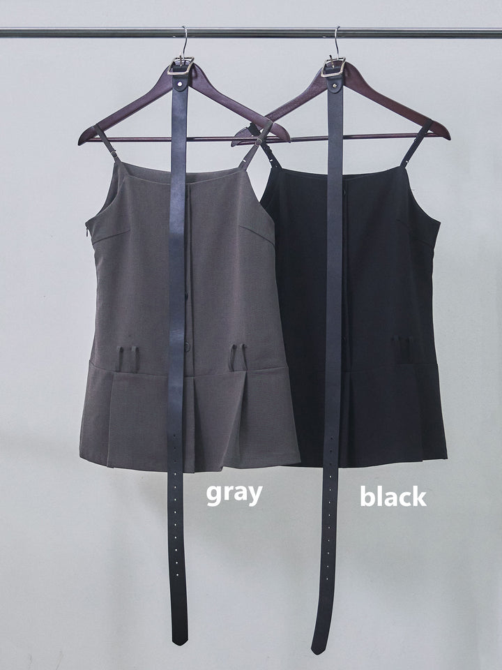 【Allure】[SET]ベルト付テーラードキャミソール+エステルツイルタックワイドパンツ(2set)