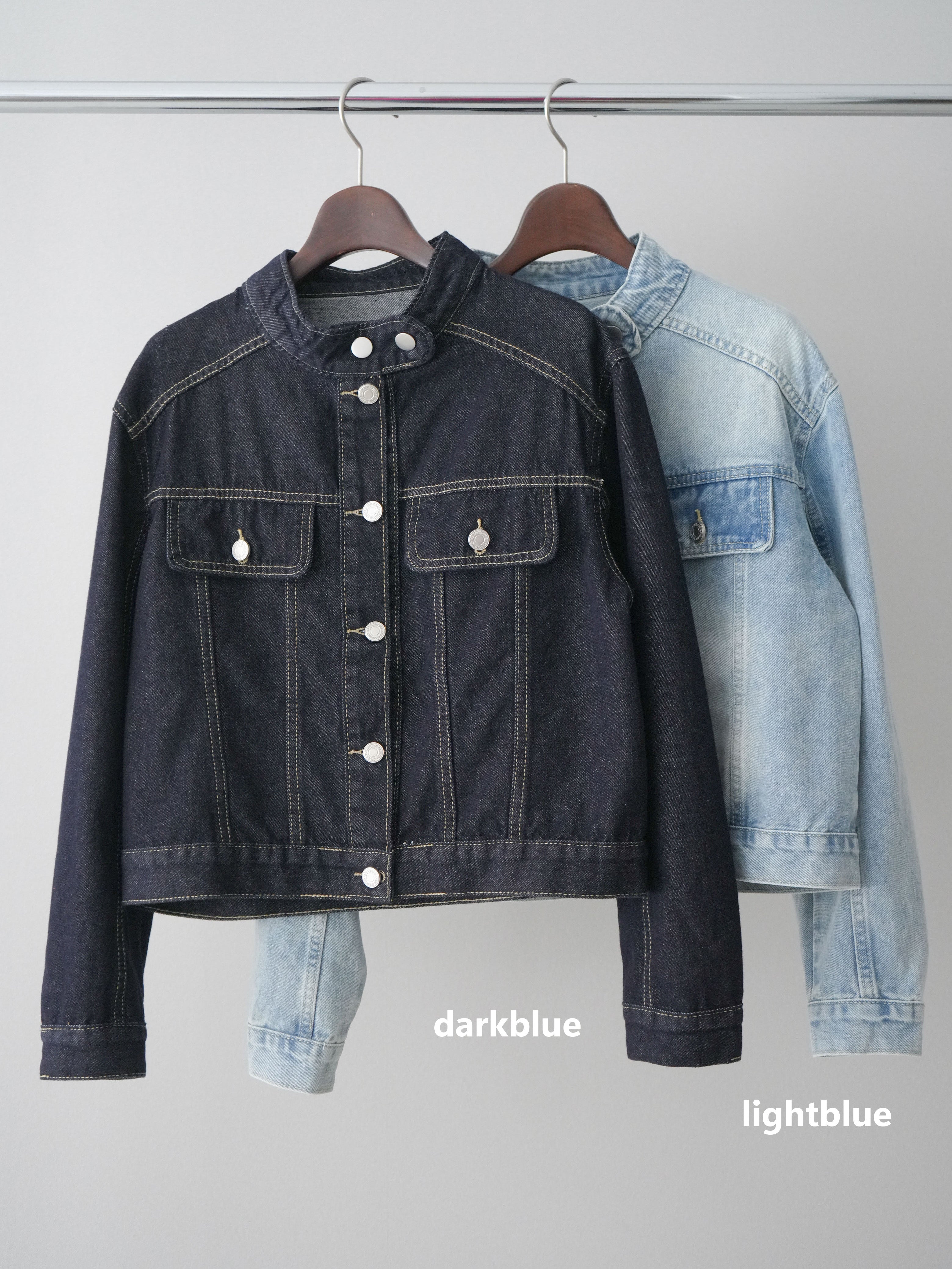 SET]スタンドカラーコンパクトデニムジャケット+スタンドカラー