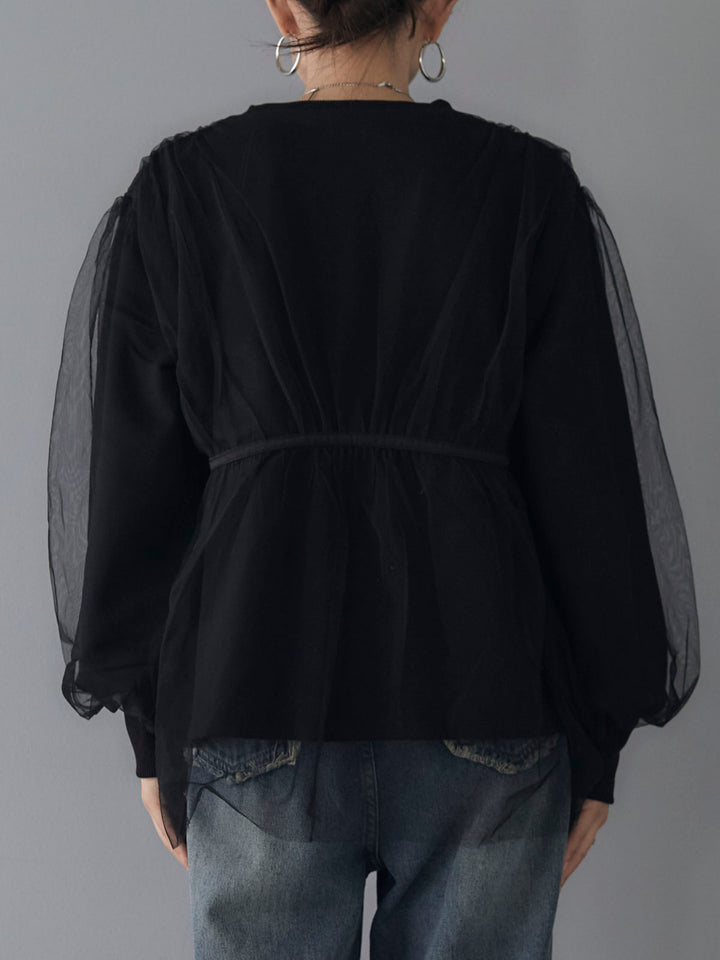 [預訂] Cache-coeur 設計薄紗分層抓絨套頭衫/黑色