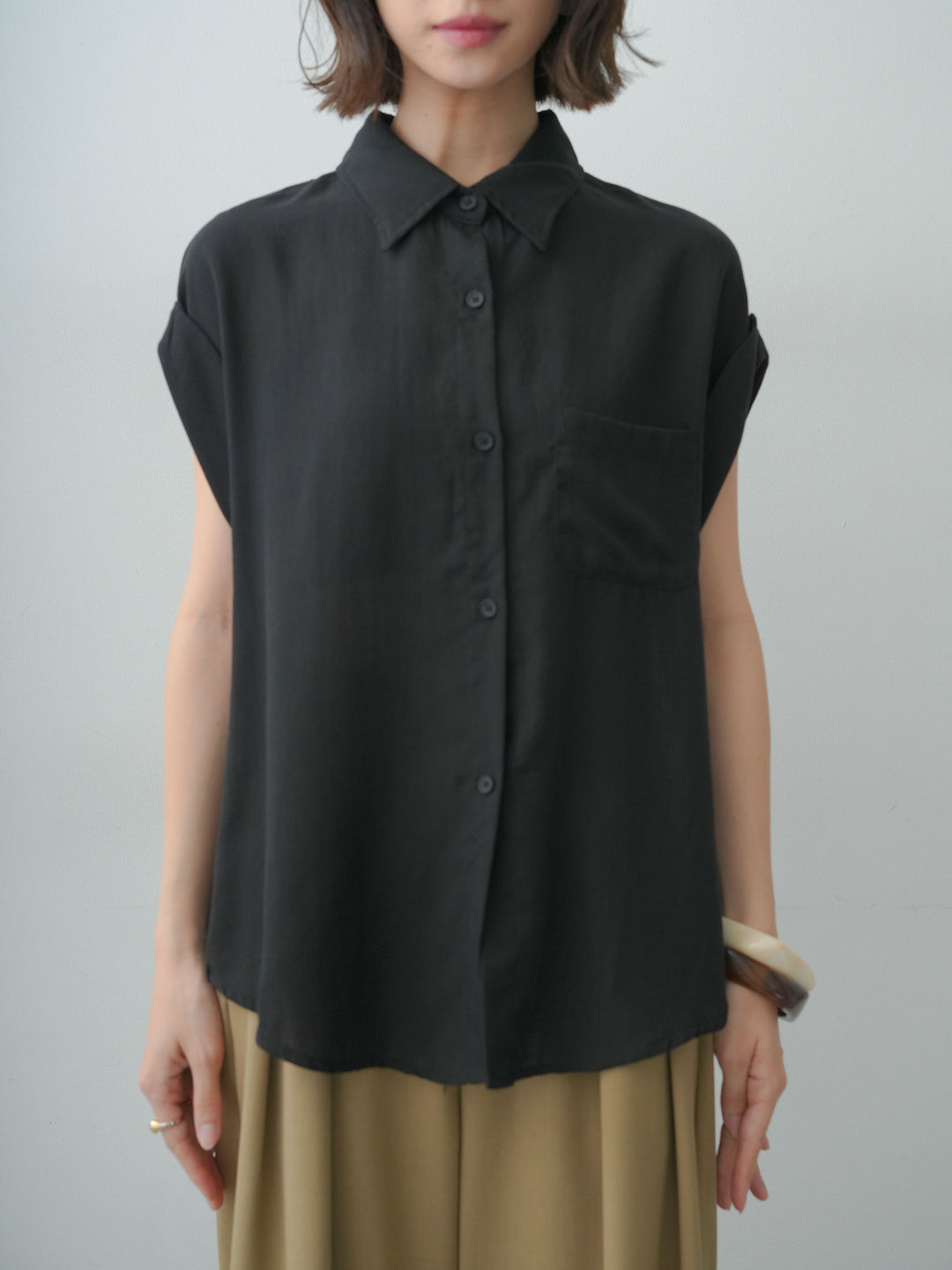 [予約]バックレースフレンチシャツ/black
