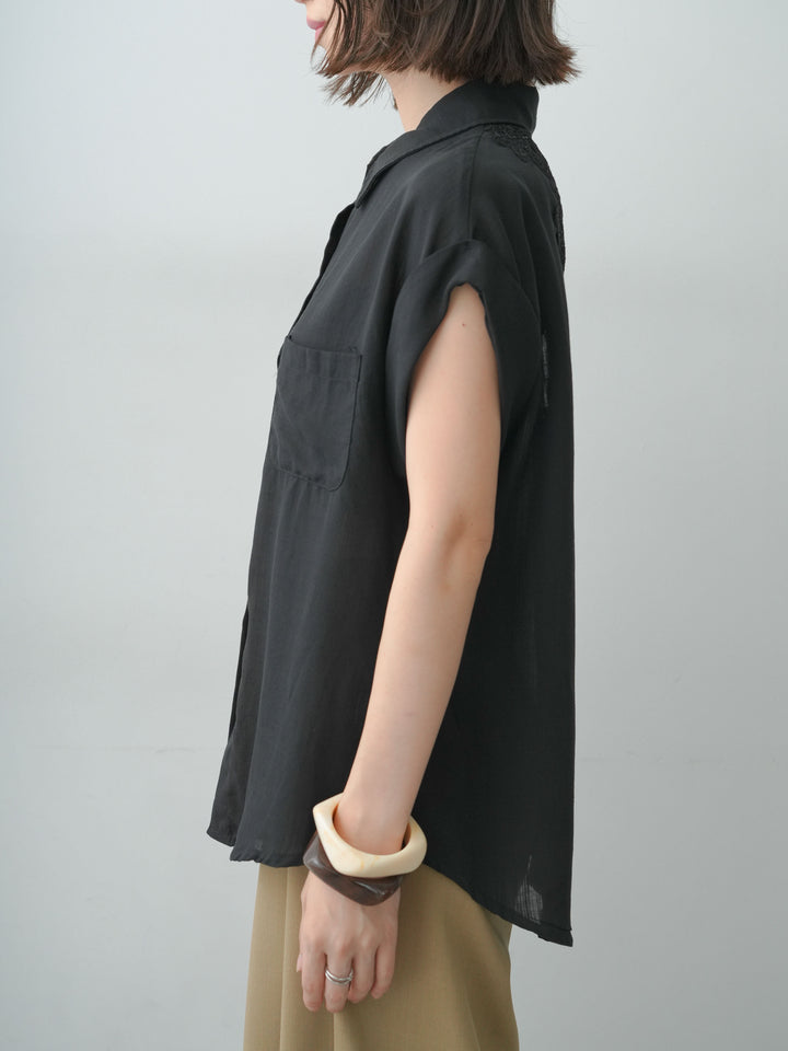 [予約]バックレースフレンチシャツ/black