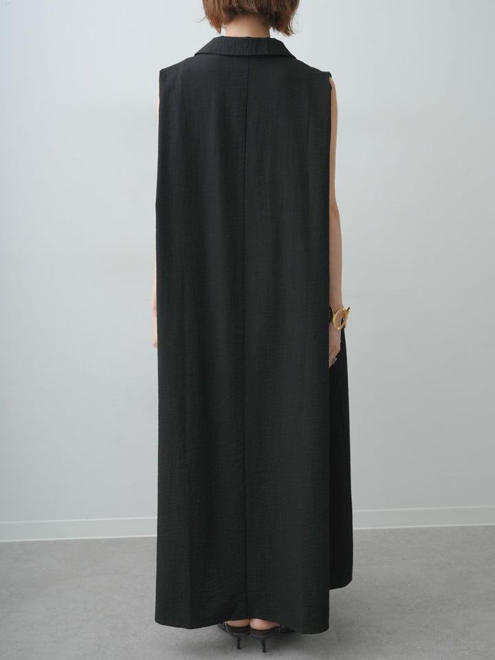 [予約]リネンライクスキッパーショルダータックワンピース/black