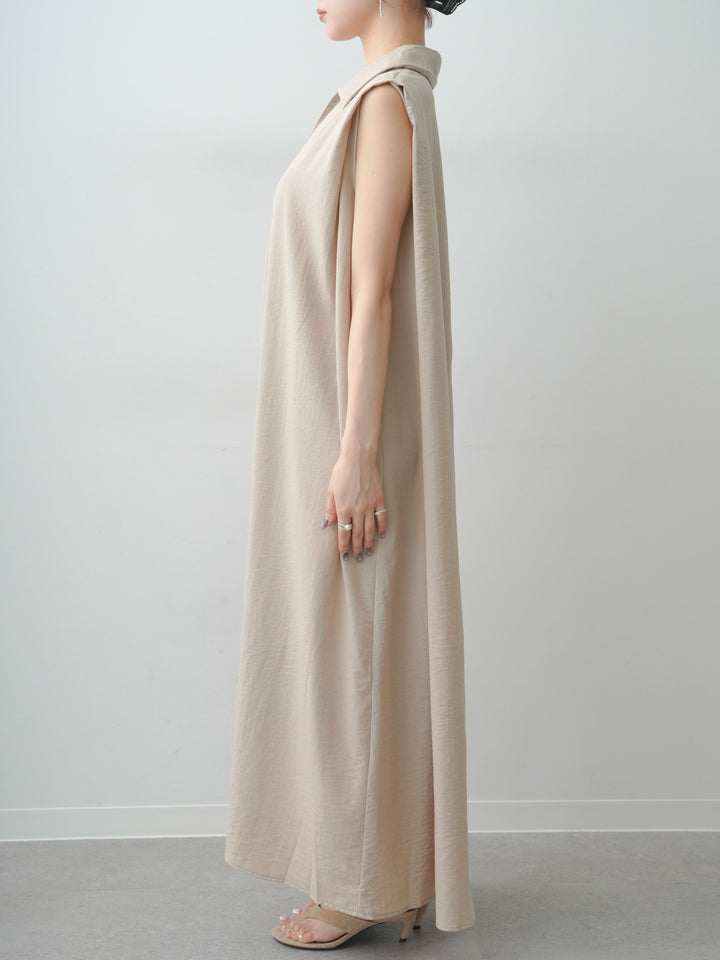 [予約]リネンライクスキッパーショルダータックワンピース/lightbeige