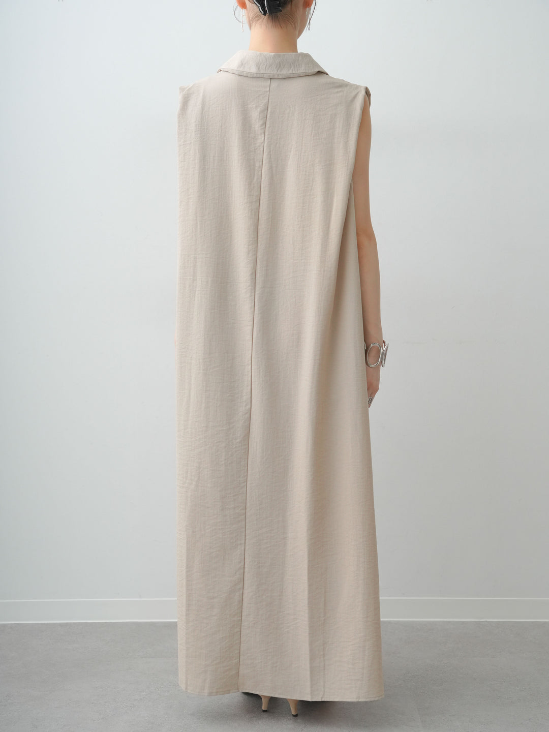 [予約]リネンライクスキッパーショルダータックワンピース/lightbeige