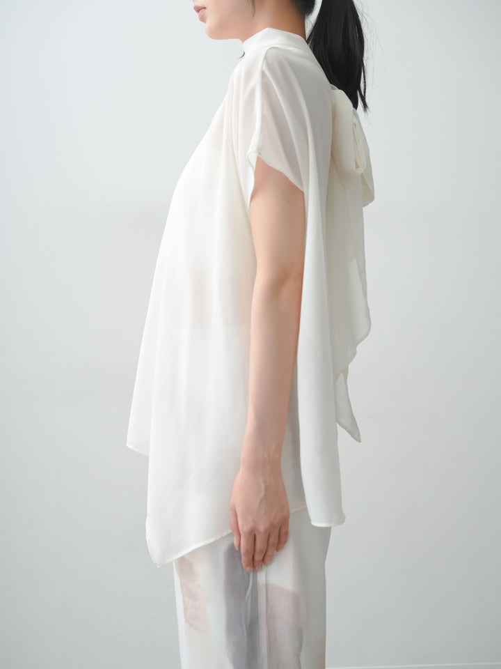 [予約]ストールデザインアシメドレープフレンチブラウス/white