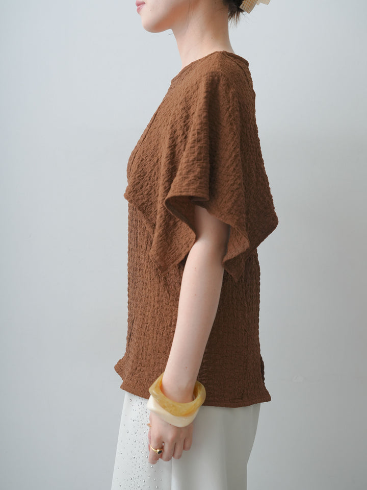 [予約]フクレジャガードケープスリーブトップス/brown