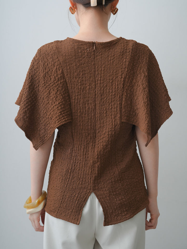 [予約]フクレジャガードケープスリーブトップス/brown