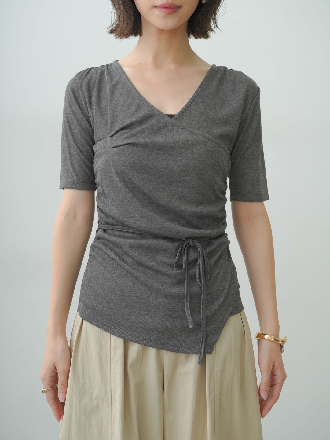 [予約]シアードレープカシュクールプルトップス/gray