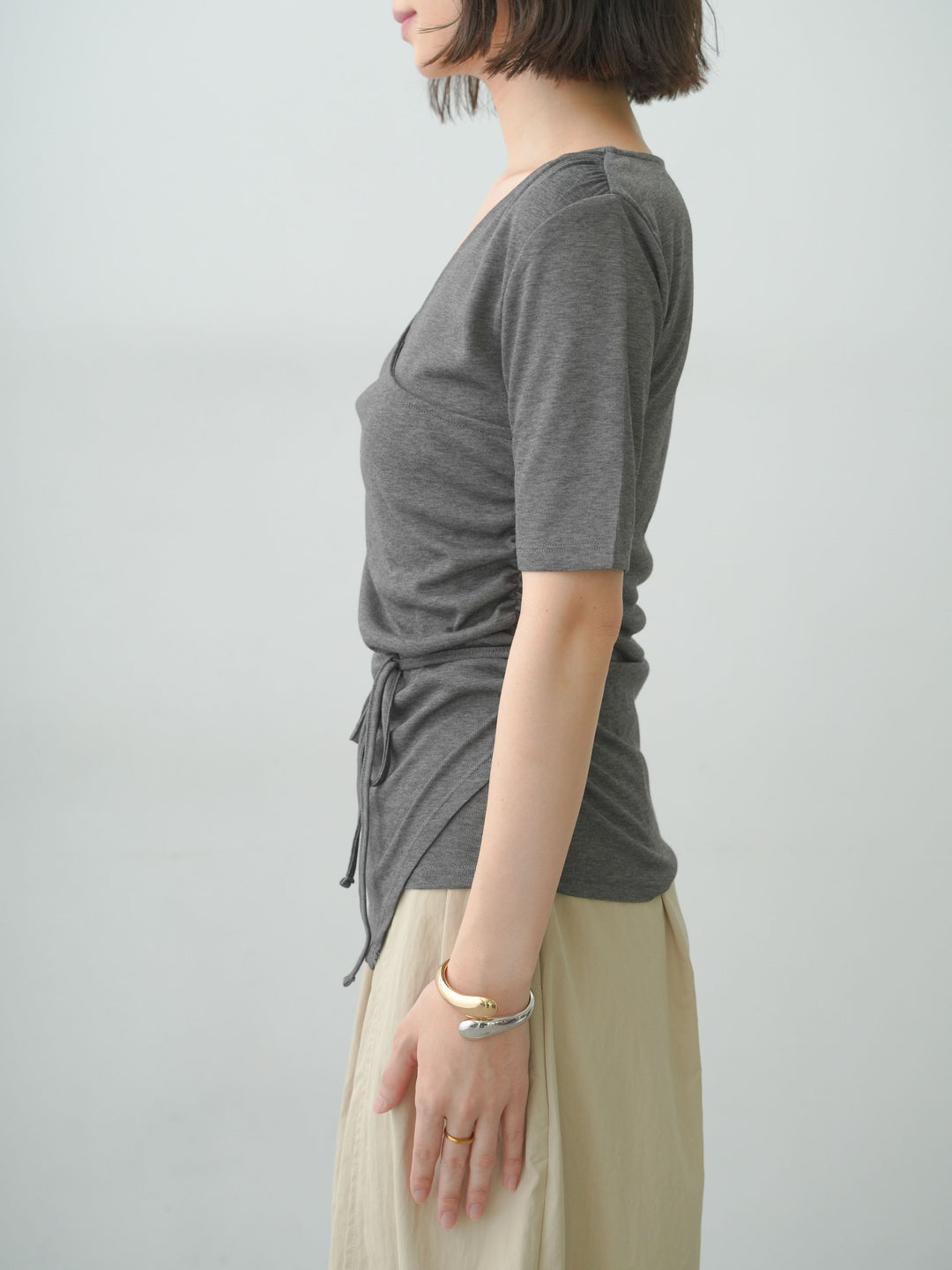 [予約]シアードレープカシュクールプルトップス/gray