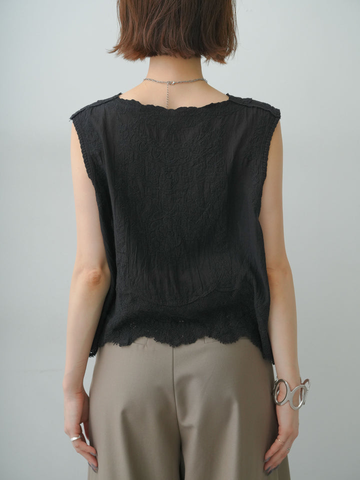 [予約]アンティークレースノースリトップス/black