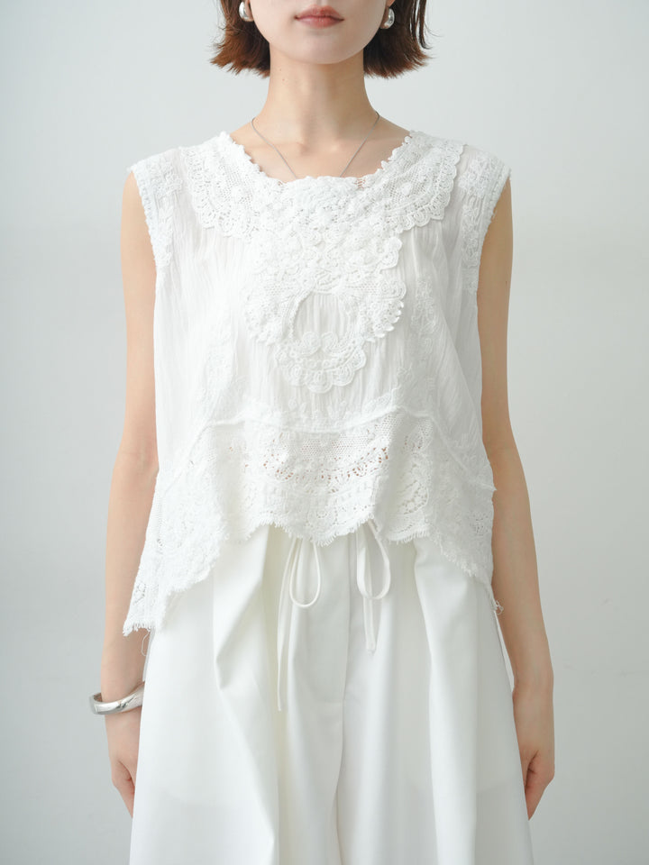 [予約]アンティークレースノースリトップス/white