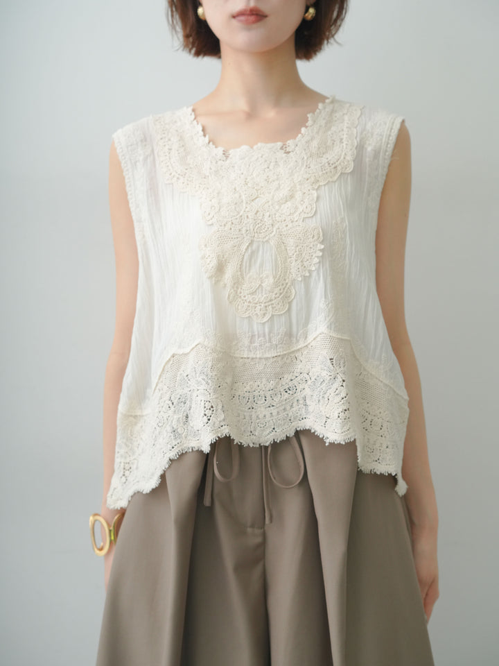 [予約]アンティークレースノースリトップス/beige