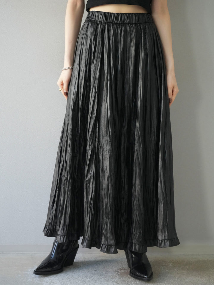 [予約]レザーワッシャーフリルスカート/black