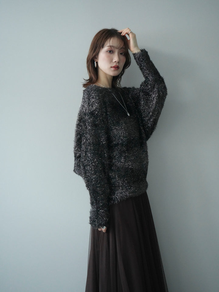 [予約]ラメシャギードルマンニットプルオーバー/brown