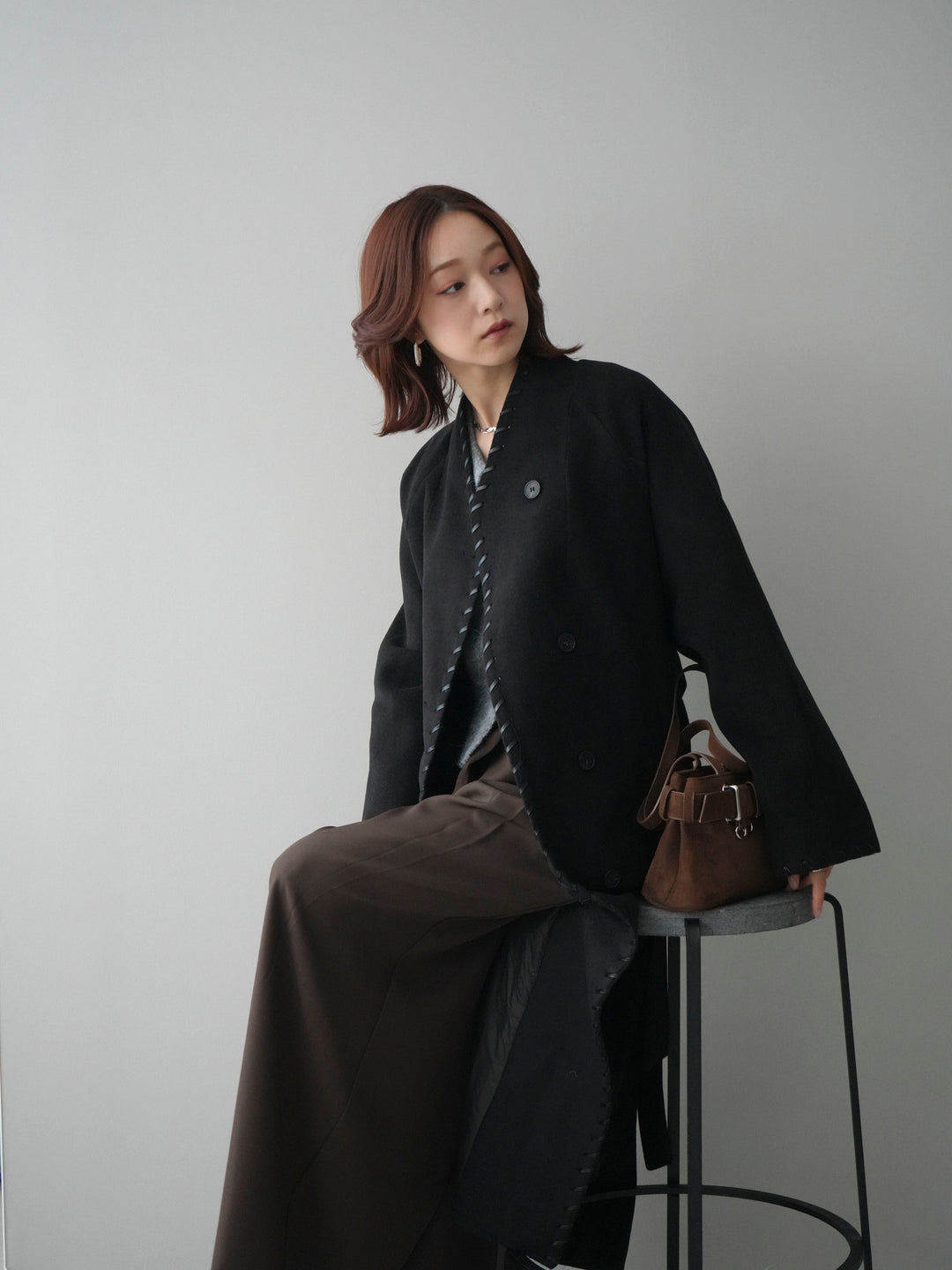 [SET]ハンドステッチ裏中綿ロングコート+テープベルトタックバギーパンツ(2set)