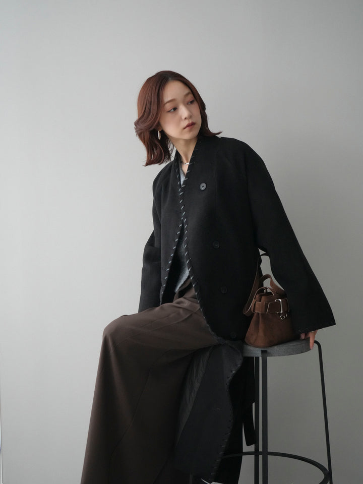 [SET]ハンドステッチ裏中綿ロングコート+テープベルトタックバギーパンツ(2set)