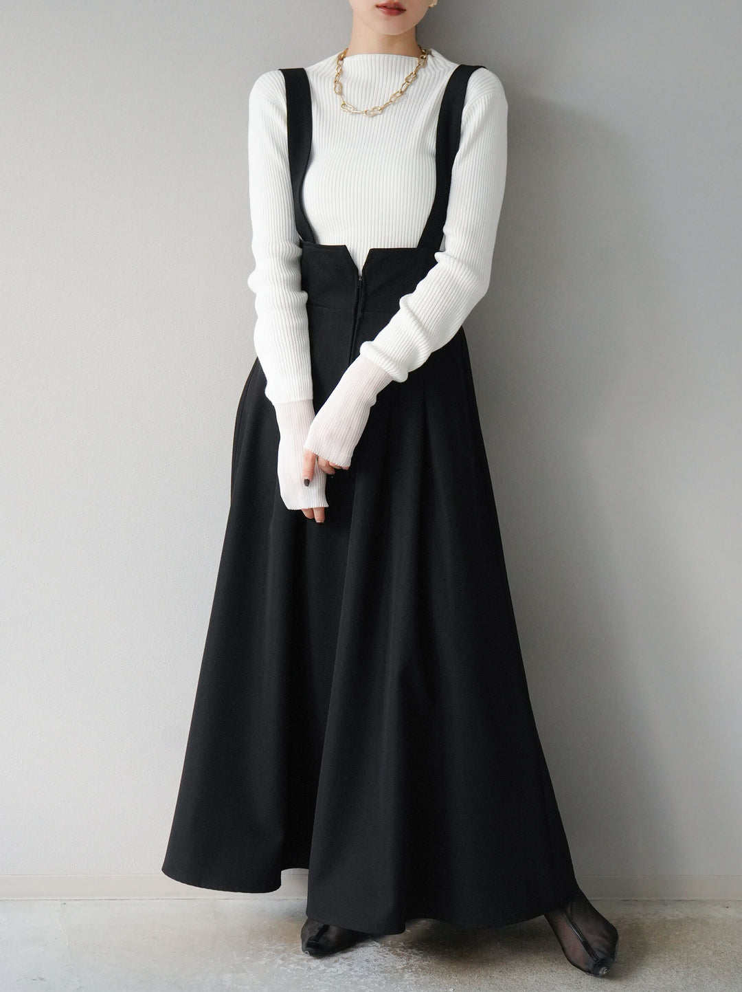 [予約]袖ラメシアー切替リブニットトップス/オフ