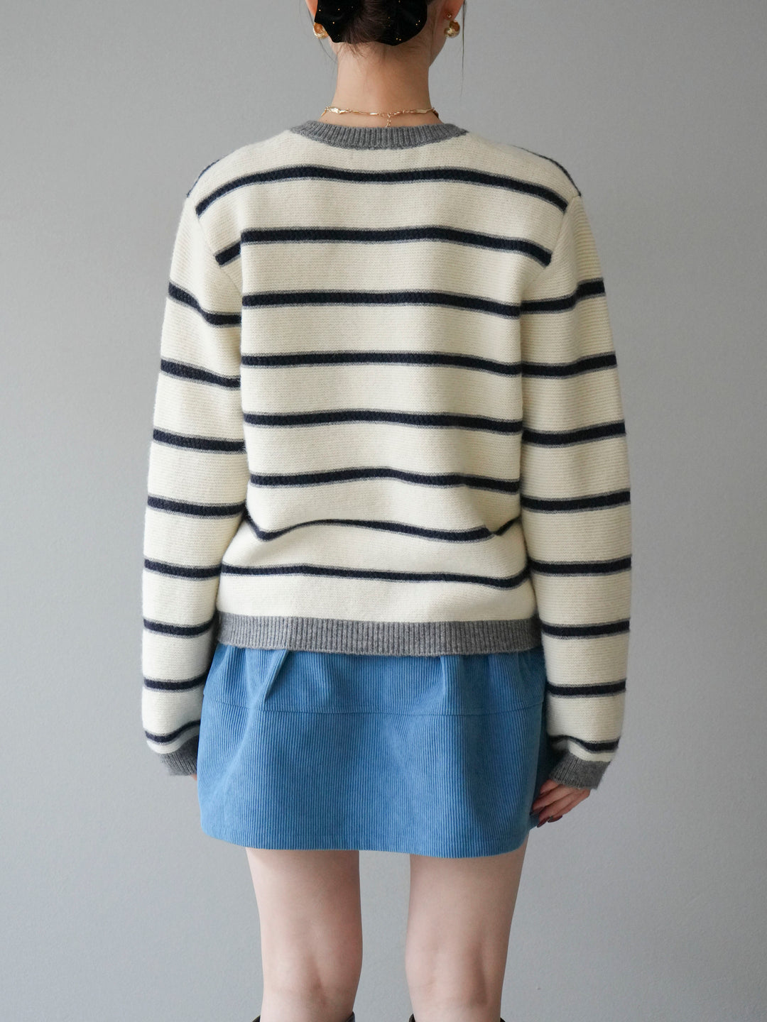 [予約]配色ボーダーニットカーディガン/apricot