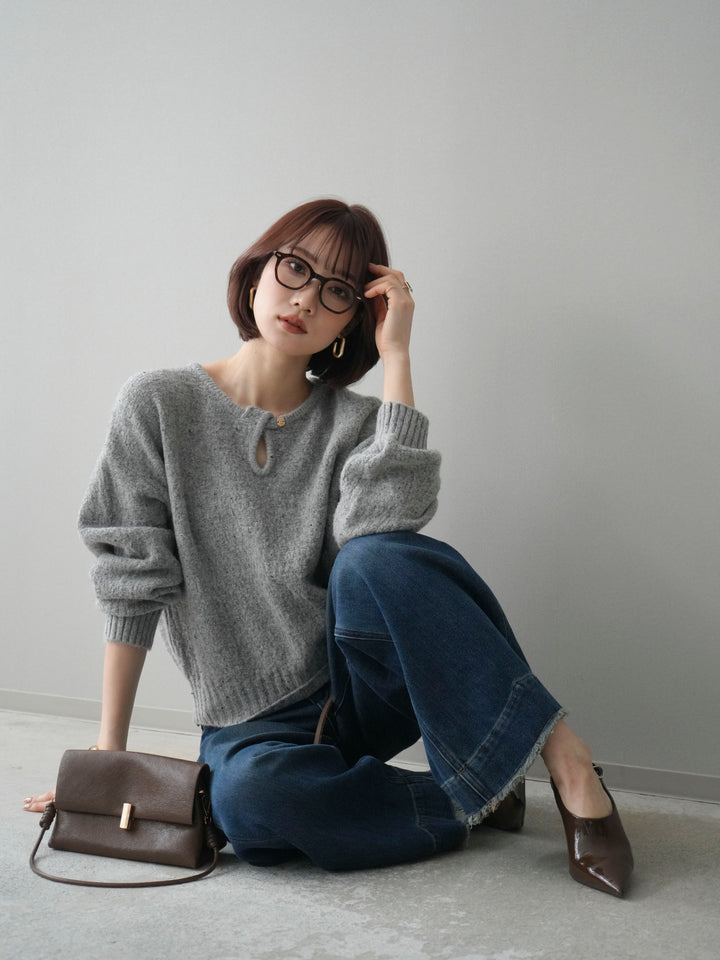 [SET]ツイストネックラメネップヤーンニットプルオーバー+選べるアクセセット(2set)